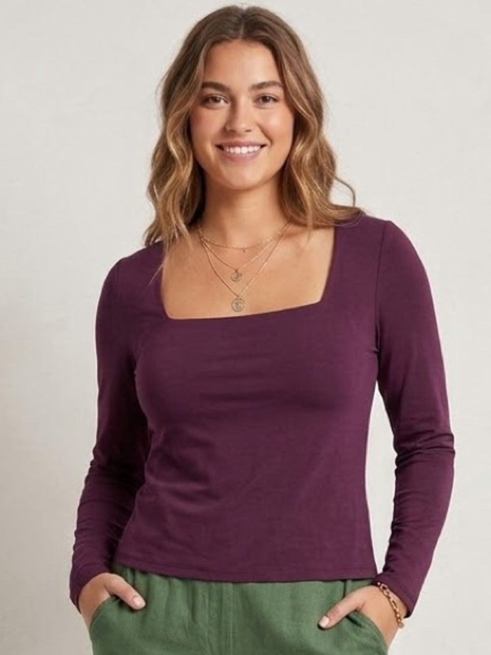 Express Long Sleeve Square Neck Top - Deep Plum, Women’s size medium